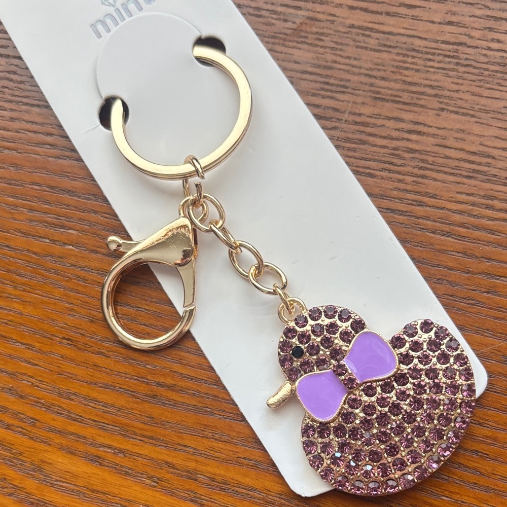 Gorgeous rhinestone Gold and Purple Duck Keychain /Bag charm